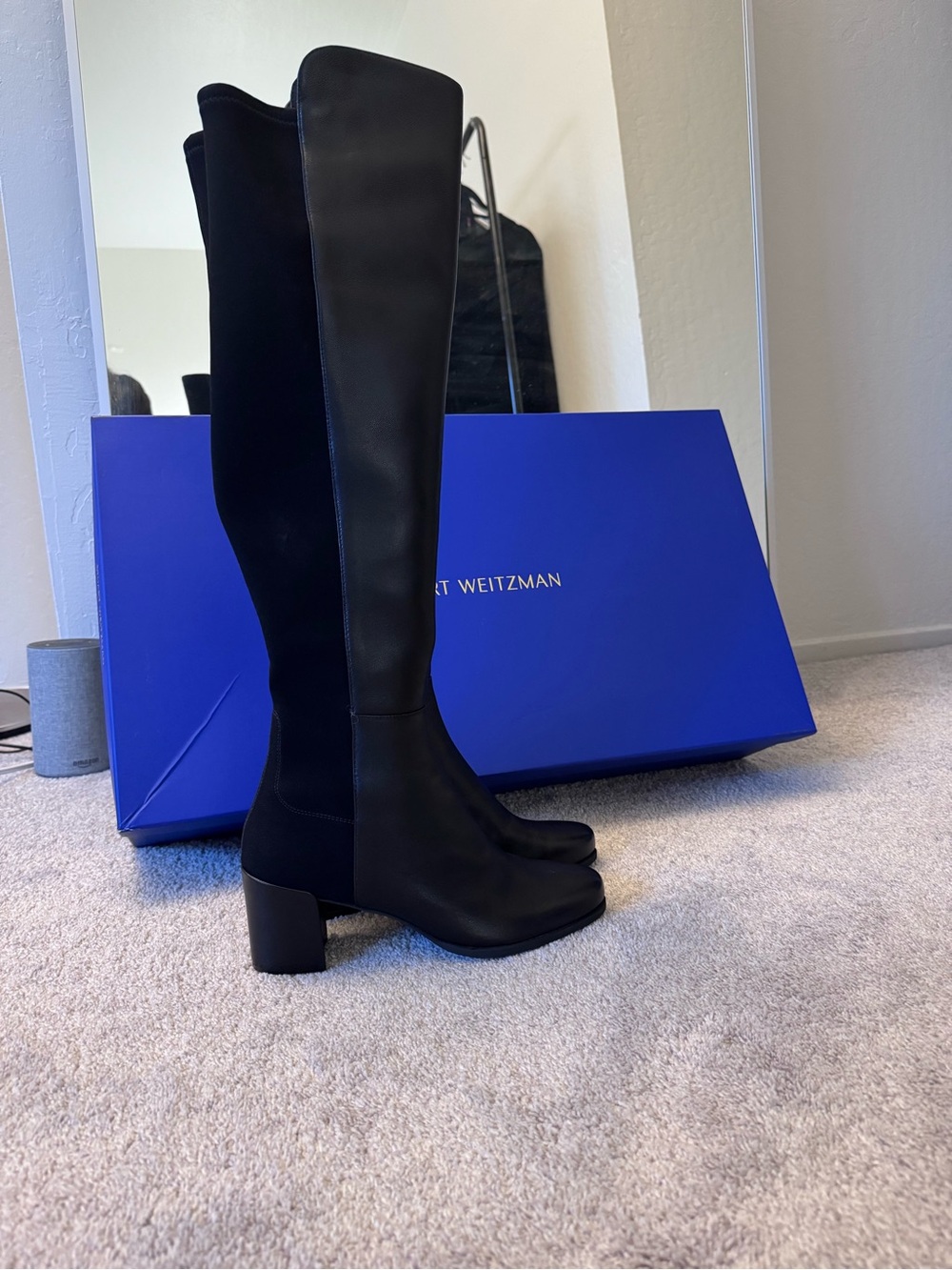 Stuart Weitzman City Block Boots Black Nappa Leather 7 37.5 NEW